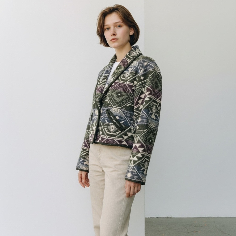 NEW IDENTITY Vintage Cropped Southwestern Country Tapestry Jacket Size M NEW